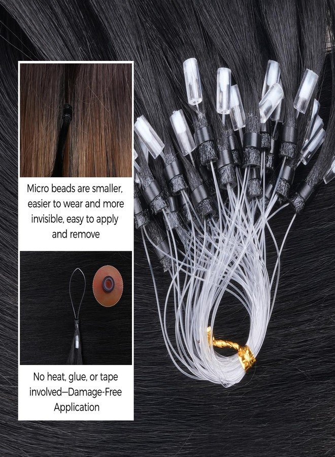 لاشي وصلات شعر لاشي مايكرو لينك، شعر بشري طبيعي أسود، 18 بوصة، ياكي مستقيم، خرز دقيق، 50 غرام، 50 قطعة، حلقات دقيقة، شعر بشري غير مرئي للنساء - Image 4